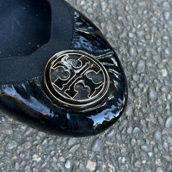 Tory Burch Minnie Black Patent Leather Travel Ballet Flat Size 8 - Picture 5 of 7